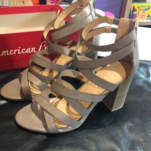 Grey Strappy Wide Heels!